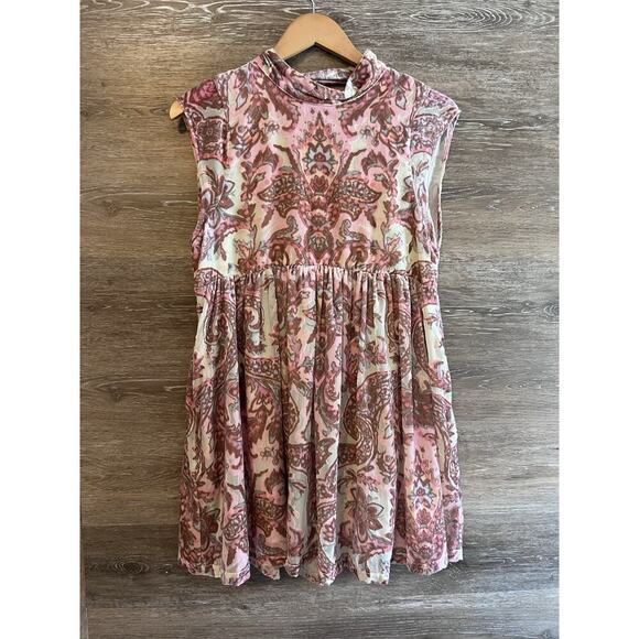 Free People All the Time Velvet Mini Dress Petal Combo XS Rose Country Boho New - Picture 1 of 10